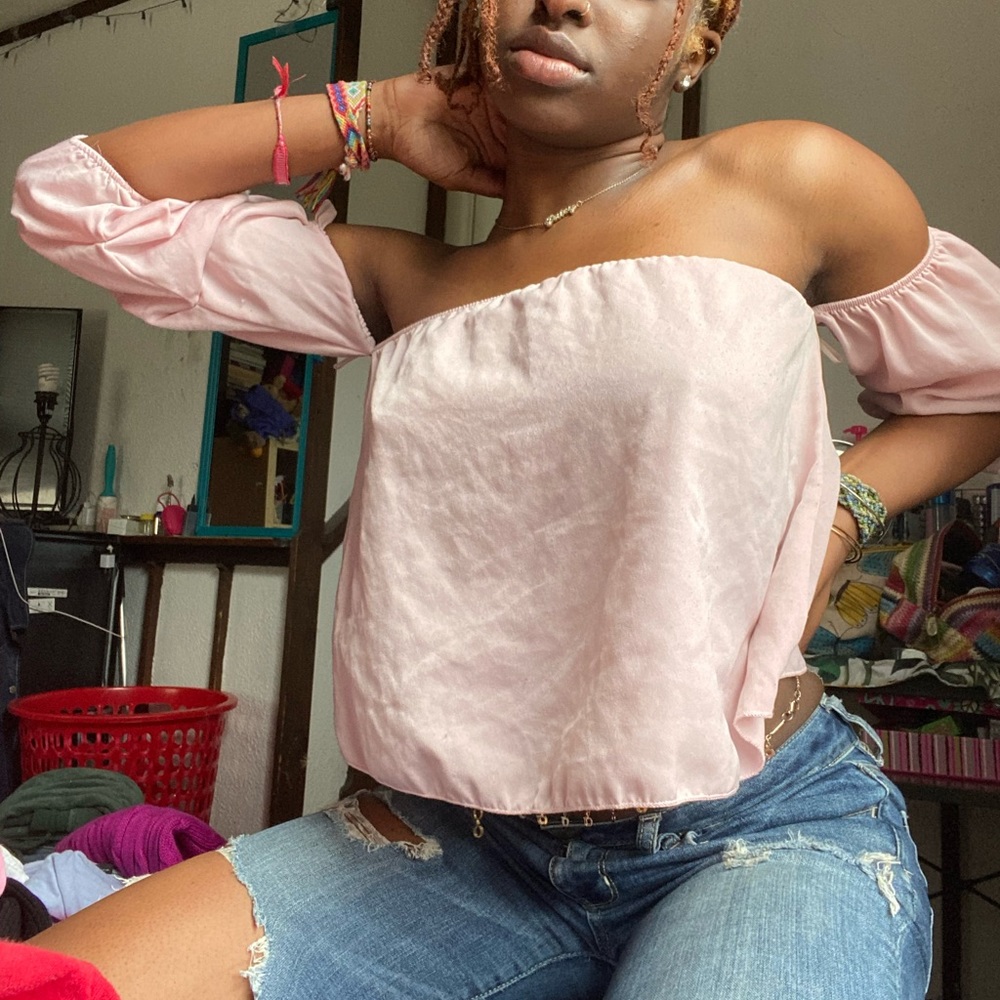 Pink off the shoulder crop top